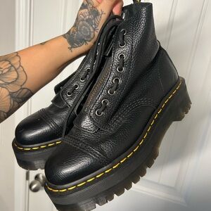 Dr. Martens Black Platform Boots with Yellow Stitching